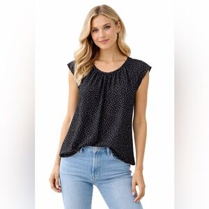 LC Lauren Conrad Black and White Polka Dot Blouse size small